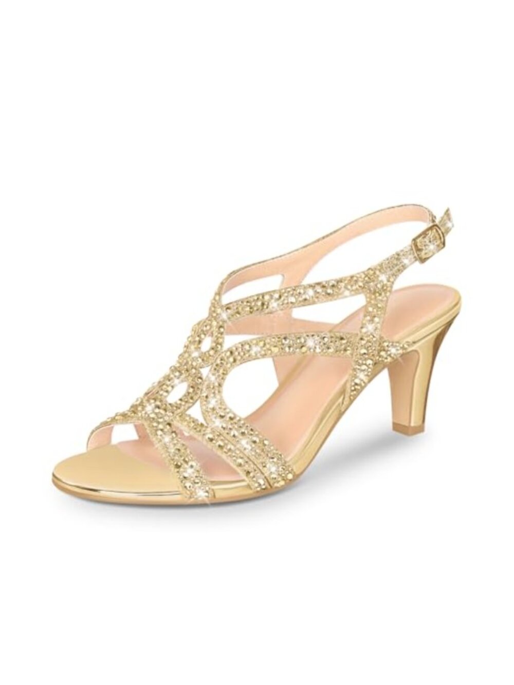 Amelia Rhinestone Slingback Heeled Sandals Open Toe 3-Inch Heel Glitter Party